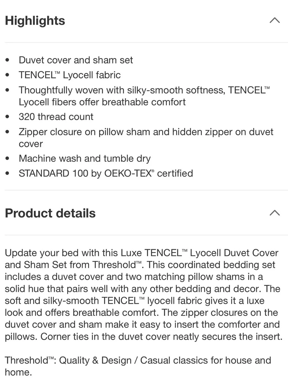 TENCEL™ Duvet Cover Set - Threshold Cooling Satin Weave, OEKO-TEX Certified